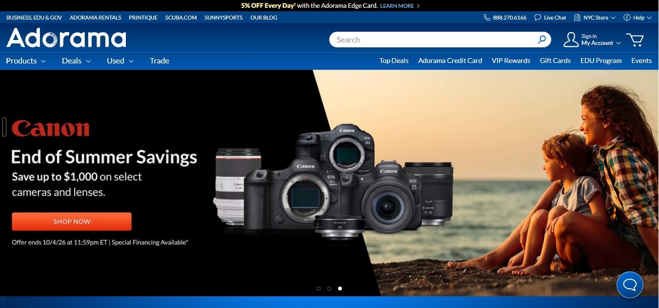 The Adorama homepage