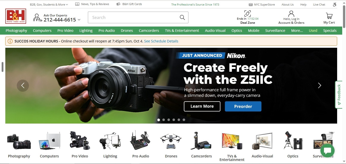 The B&H homepage