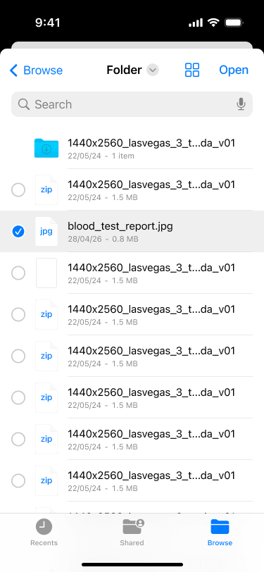 Uploading a lab report, screen 2 of 4