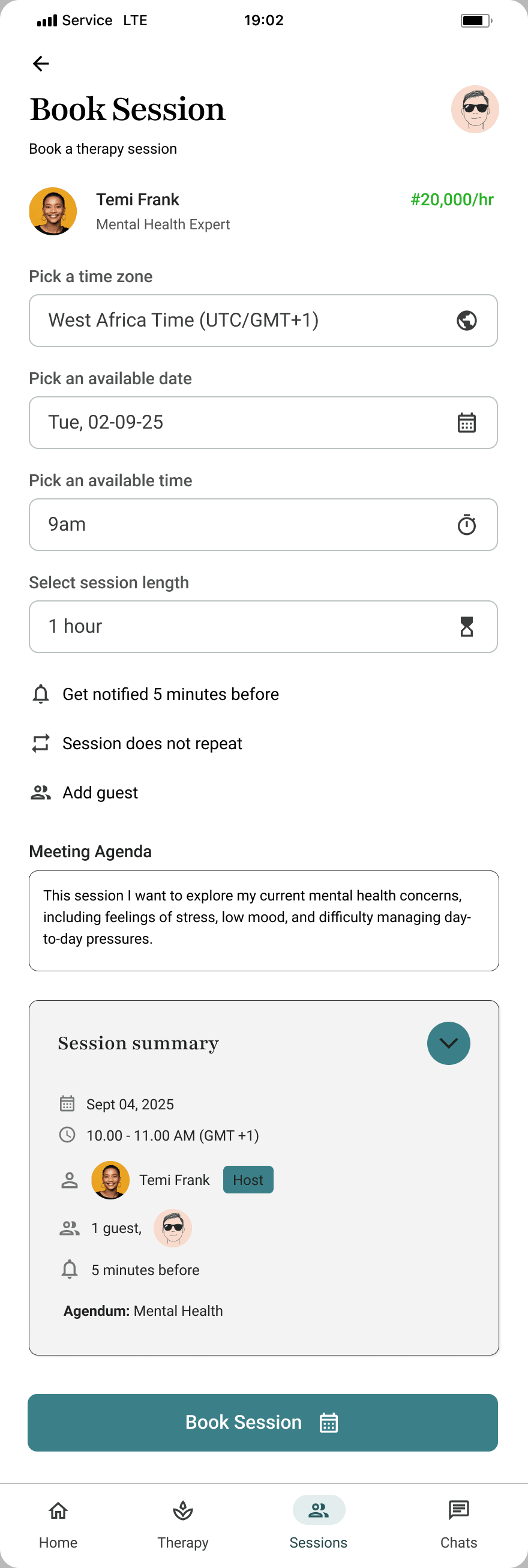 Booking a session